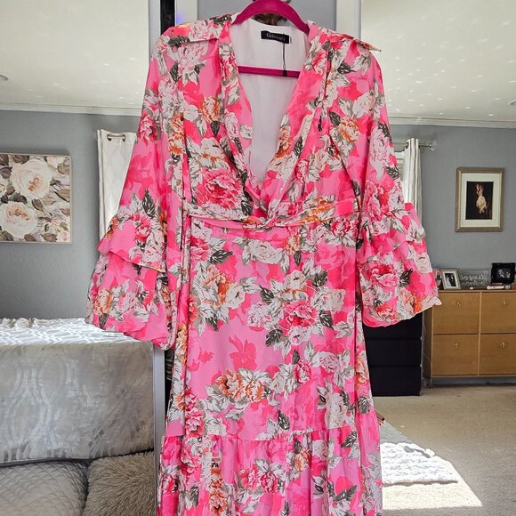 Pink Floral Long Sleeve Maxi Dress - Picture 2 of 6